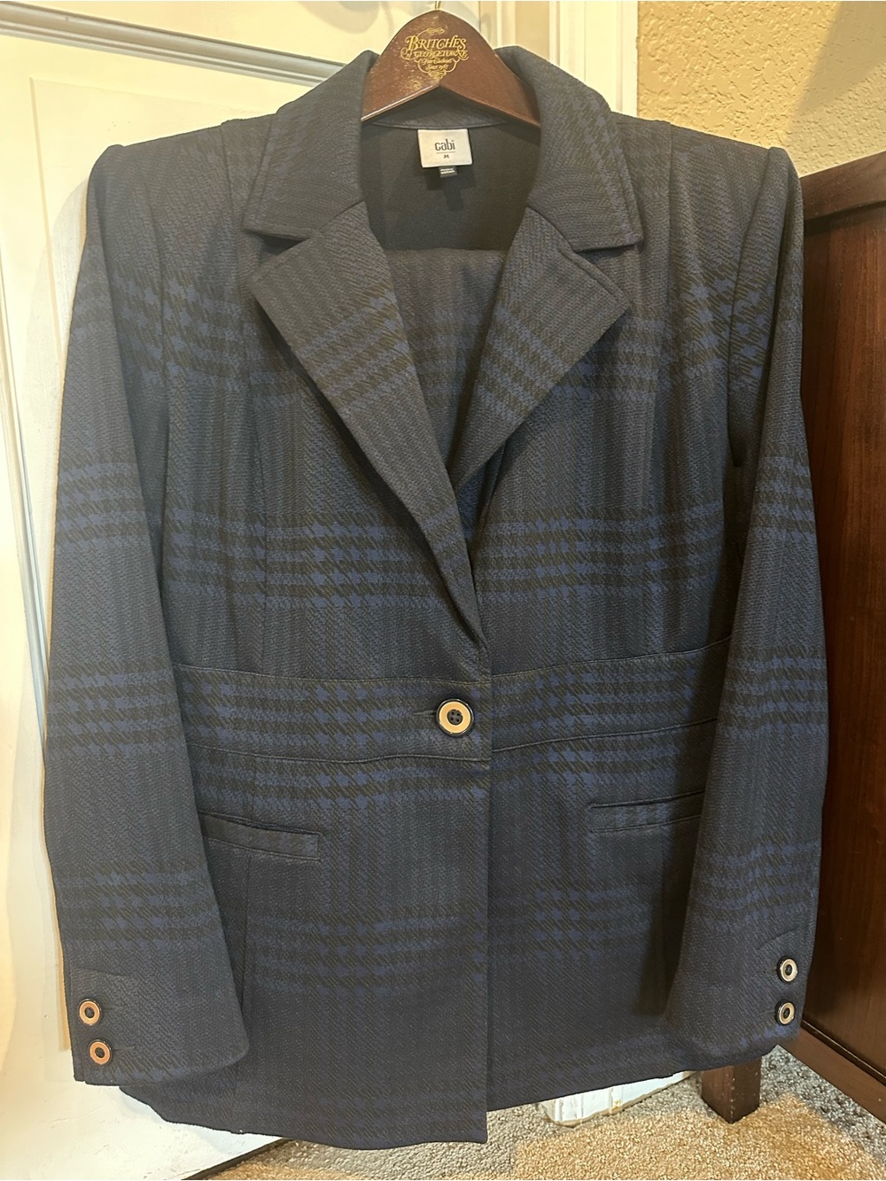 CAbi Navy and Black Plaid Single-Button Blazer and Slacks Suit